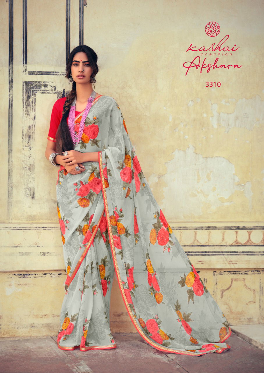 Kashvi Akshara Latest Fancy Designer Silk Casual Wear Chiffon Printed Saree Collection